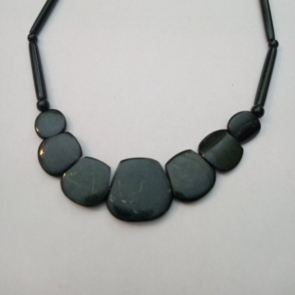 Vintage Bone Necklace From Nepal Dark Green In Color